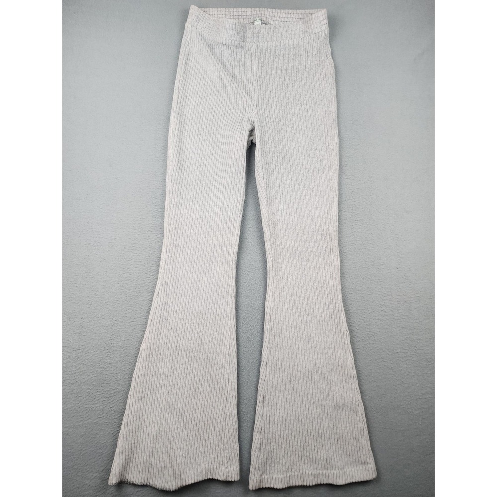 Aerie Sweatpants Womens M Gray Ribbed Knit Flare Leg Pull On Stretch Lounge Y2K